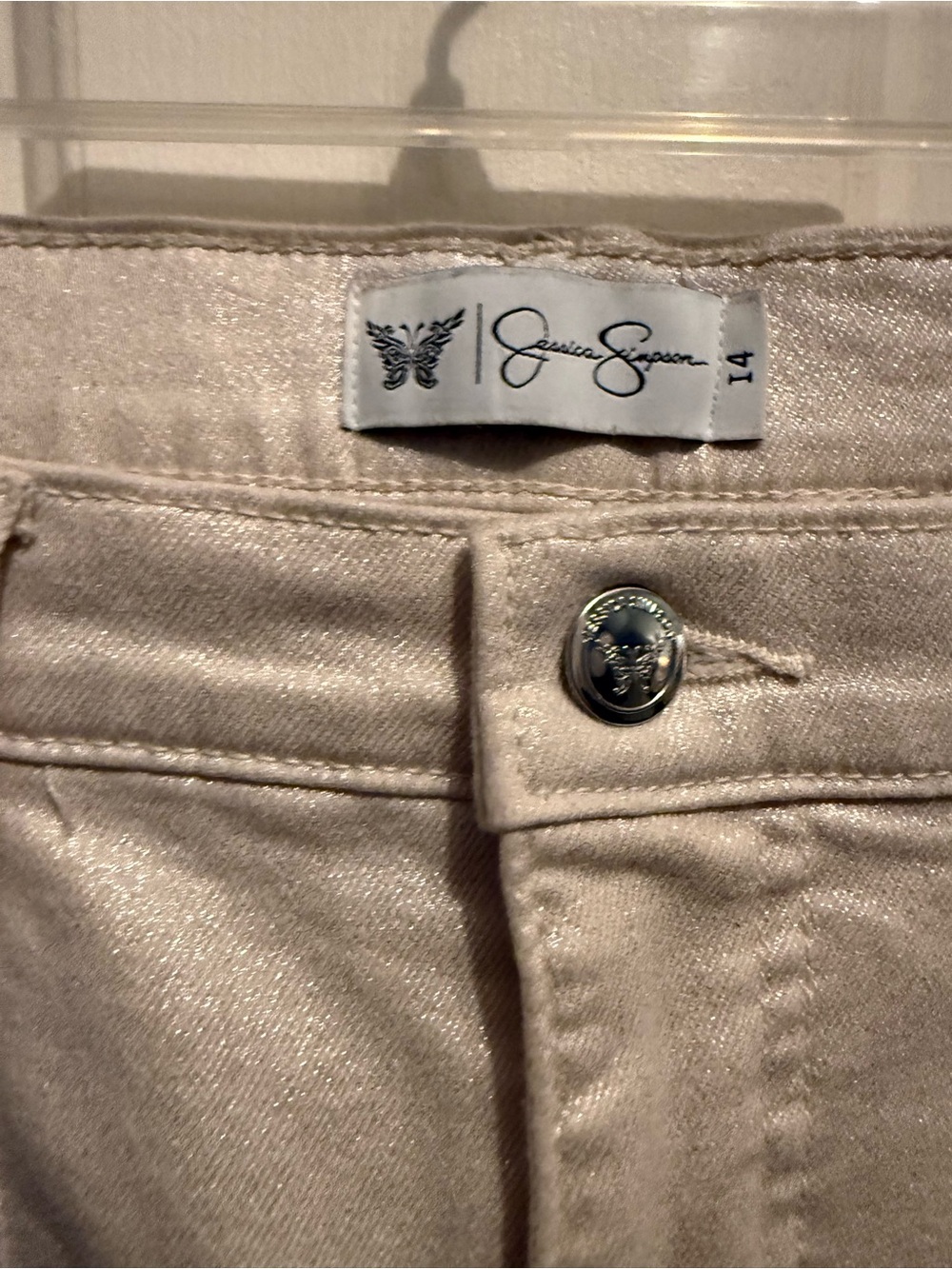 Cream Gold Shimmer High-Waist Straight Leg Jeans Size 14 - Picture 2 of 7